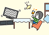 イラスト:家の中で地震が起こっている様子