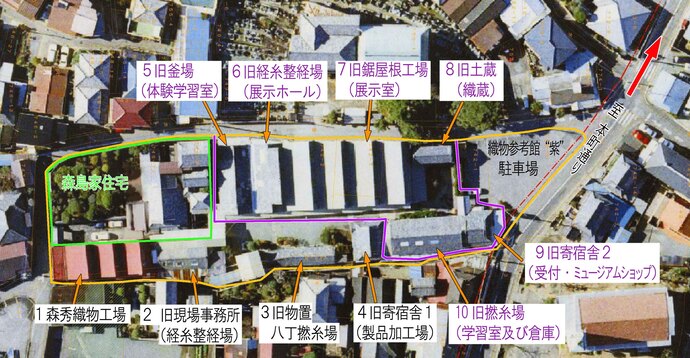 写真:森秀織物工場を上空から見た様子
