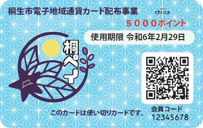 桐生市電子地域通貨カード配布事業 5000ポイント 使用期限 令和6年2月29日 このカードは使い切りカードです。